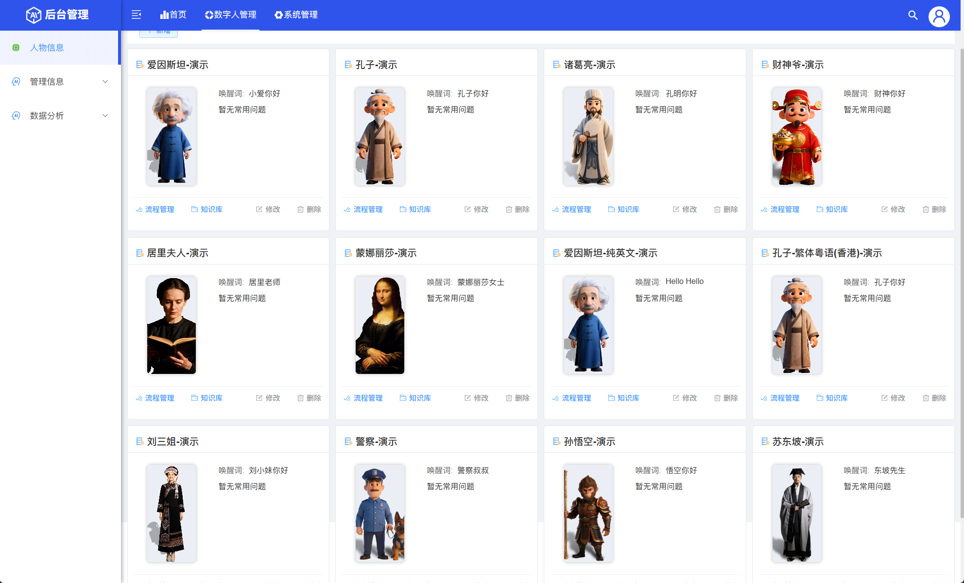 多数字人管理界面